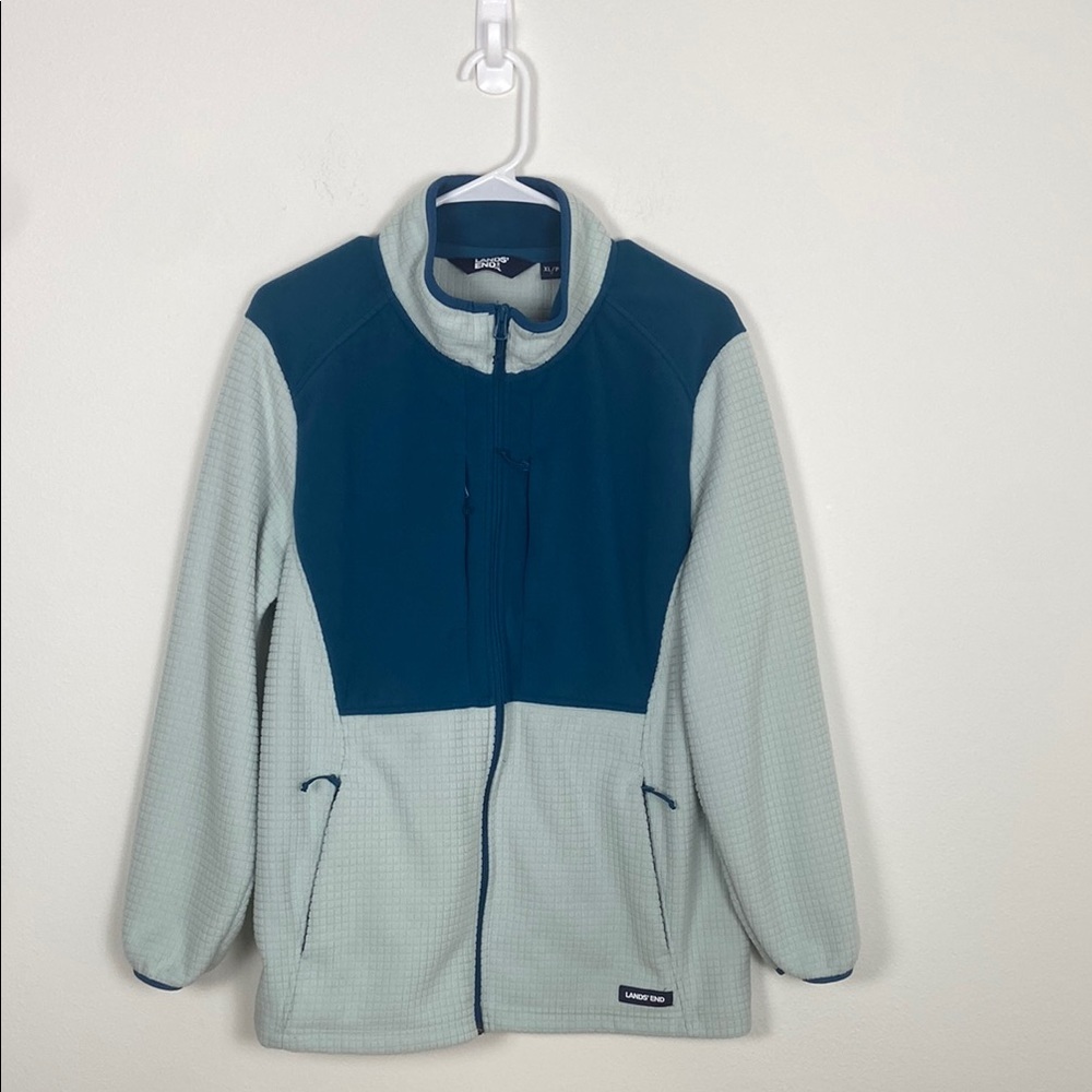 Lands' End Women's XL Two Tone‎ Blue Fleece Jacket Casual Winter Outdoor Coat